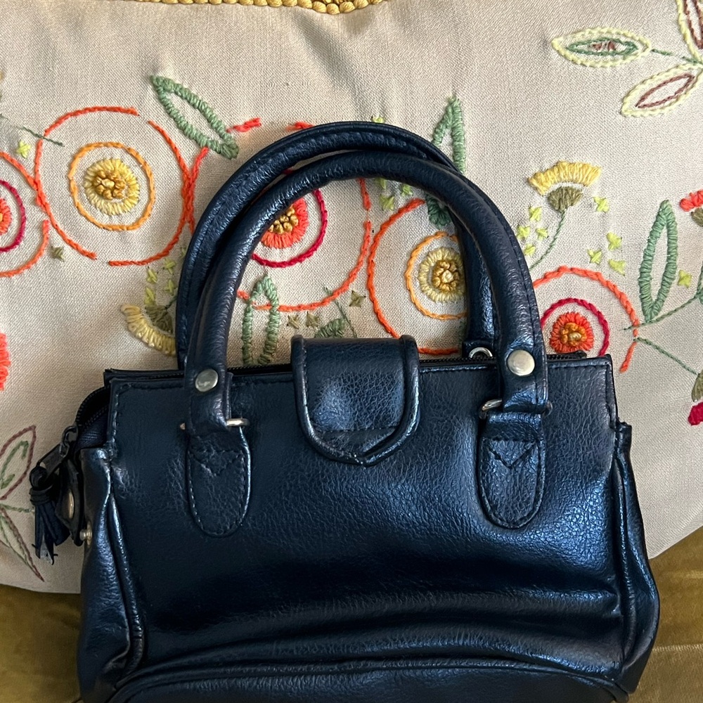 Vtg Mini Leather Patchwork Handbag - image 2